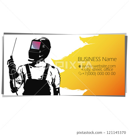 Welder worker with a welding machine in his hand. Business card welder concept 121145370
