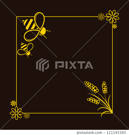 Yellow frame with bees and flowers 121145385