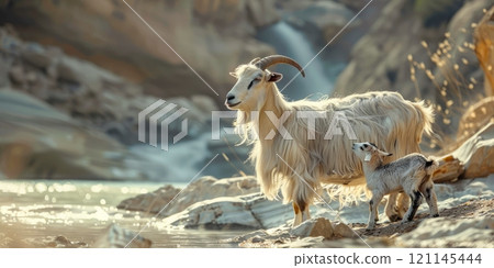 goat and its kid, symbolizing the sacrifice of Ismail (Ishmael) in Islamic tradition. 121145444