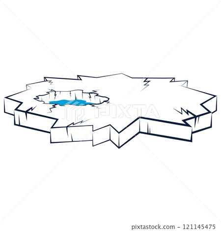 White ice floe with cracks and an ice hole 121145475