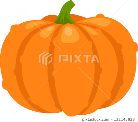 Vibrant orange pumpkin with distinct segments and a green stem, isolated on a white background, evokes autumnal harvest and festive celebrations 121145928