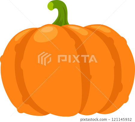 Vibrant orange pumpkin with a curved green stem, representing autumn harvest, halloween, and thanksgiving celebrations, isolated on a white background 121145932