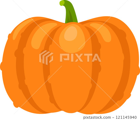 Vibrant orange pumpkin featuring distinct segments and a lush green stem, symbolizing the essence of autumnal harvests and festive celebrations during the fall season 121145940