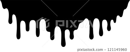 Black paint dripping down a white background creates a striking contrast, forming an abstract and artistic visual that captivates with its boldness and fluidity 121145960