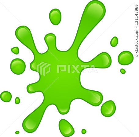 Vibrant green paint is splashing dynamically against a clean white backdrop, creating an energetic and eye catching visual effect with its glossy texture and fluid shape 121145969