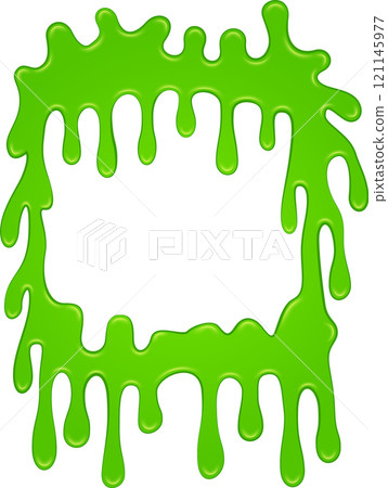 Bright green slime dripping down creates an eye catching frame against a clean white background, ideal for halloween festivities or any spooky occasion 121145977