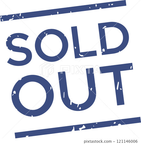 Sold out blue ink grunge rubber stamp imprint resting on a white background captures attention, making it perfect for business, marketing, and advertising purposes 121146006