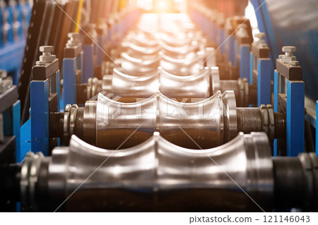 metal press rollers for manufacturing metal profiled sheet for roofing roofing industry. metal roofing production, production of roof elements metal press rollers for manufacturing metal profiled sheet for roofing roofing industry. metal roofing production, production of roof elements 121146043