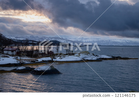 Winter evening at Ofotfjorden, Norway Winter evening at Ofotfjorden, Norway 121146175