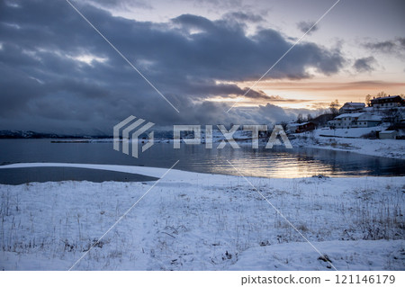 Winter evening at Ofotfjorden, Norway Winter evening at Ofotfjorden, Norway 121146179