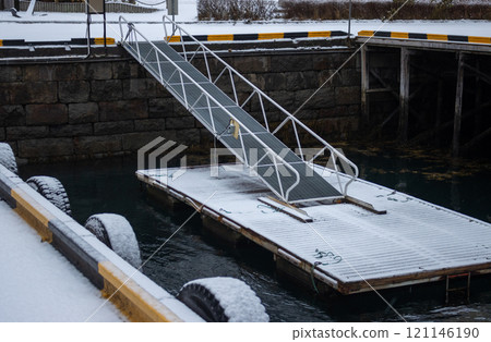 Pier in the harbor in Narvik, Norway 121146190