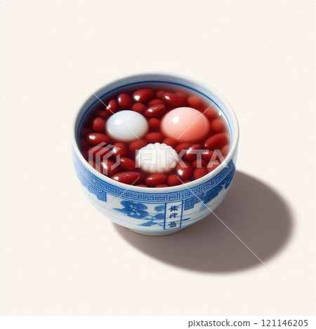 Festive food for Chinese Lantern Festival, Winter Solstice or Lunar New Year. bowl of delicious sweet glutinous rice balls(Tangyuan) with Generative AI. 121146205