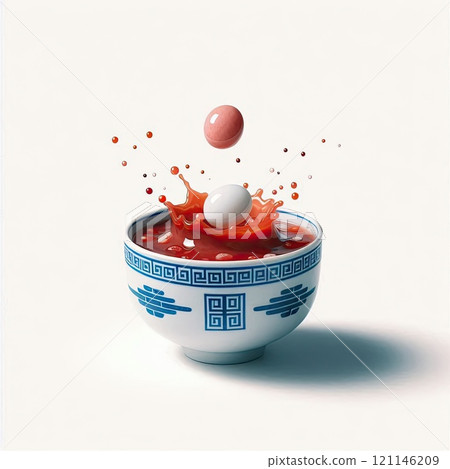 Festive food for Chinese Lantern Festival, Winter Solstice or Lunar New Year. bowl of delicious sweet glutinous rice balls(Tangyuan) with Generative AI. 121146209