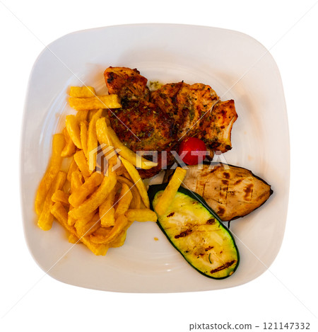 Chicken with stewed vegetables and potatoes Chicken with stewed vegetables and potatoes 121147332