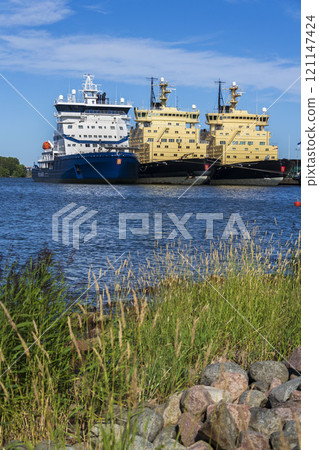 Icebreakers fleet moored off the northern side of Katajanokka island on July 6, 2024 in Helsinki, Finland. Icebreakers fleet moored off the northern side of Katajanokka island on July 6, 2024 in Helsinki, Finland. 121147424