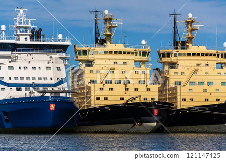 Icebreakers fleet moored off the northern side of Katajanokka island on July 6, 2024 in Helsinki, Finland. Icebreakers fleet moored off the northern side of Katajanokka island on July 6, 2024 in Helsinki, Finland. 121147425