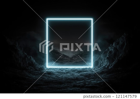 Neon Blue Square on Black Backdrop Neon Blue Square on Black Backdrop 121147579