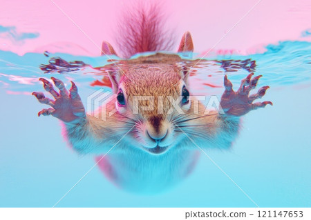 Squirrel Swimming Underwater with Vibrant Colors Capturing the Playful Spirit and Curiosity of Nature in an Unusual Aquatic Environment Squirrel Swimming Underwater with Vibrant Colors Capturing the Playful Spirit and Curiosity of Nature in an Unusual Aquatic Environment 121147653