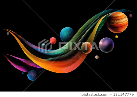 Colorful solar system with planets in curved style on black background Colorful solar system with planets in curved style on black background 121147779
