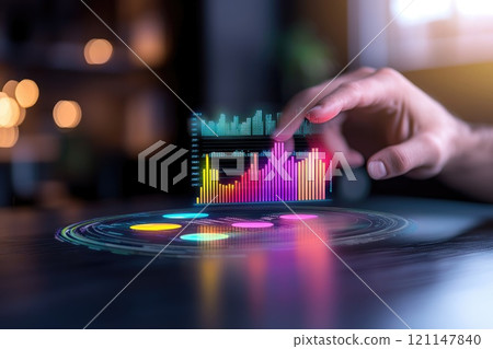 Holographic Data Visualization with Bar Graphs and Pie Charts for Business Analysis Holographic Data Visualization with Bar Graphs and Pie Charts for Business Analysis 121147840