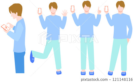 Illustration set of a young man holding a smartphone 121148116