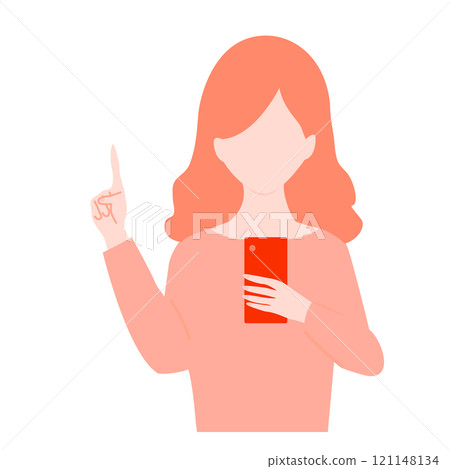 一位女士用智慧型手機指點和引導的插畫素材 一位女士用智慧型手機指點和引導的插畫素材 121148134
