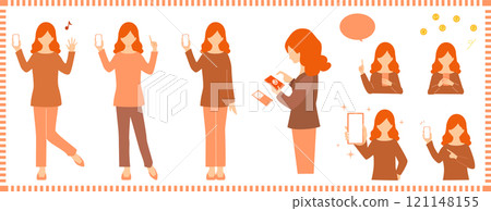 使用智慧型手機的女性插畫集 121148155
