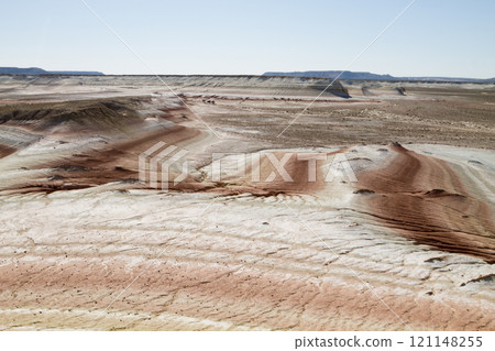 Kyzylkup area landscape, Mangystau desert. Rock strata formations 121148255