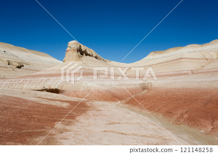 Kyzylkup plateau landscape, Mangystau desert. Rock strata formations 121148258