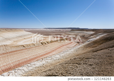 Kyzylkup plateau landscape, Mangystau desert. Rock strata formations Kyzylkup plateau landscape, Mangystau desert. Rock strata formations 121148263