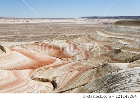 Kyzylkup plateau landscape, Mangystau desert. Rock strata formations 121148264