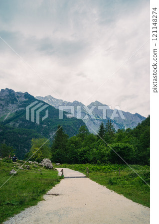 Konigssee Lake in Bavaria Germany with Church by the Lake White Boat Forested Mountain and Beautiful Sunny Trekking in Berchtesgaden German Alps. High quality photo Konigssee Lake in Bavaria Germany with Church by the Lake White Boat Forested Mountain and Beautiful Sunny Trekking in Berchtesgaden German Alps. High quality photo 121148274