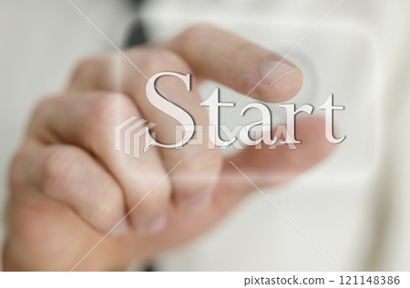 Businessman hand pressing Start icon Businessman hand pressing Start icon 121148386