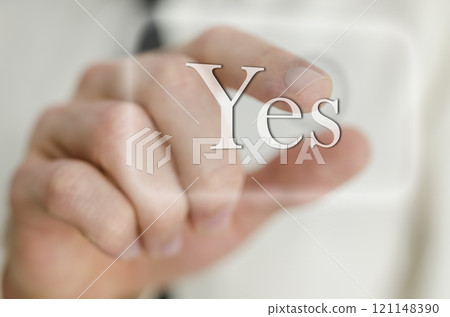 Businessman hand touching a Yes button 121148390