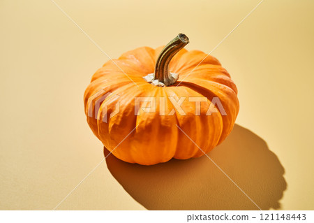 Decorative pumpkin on a yellow background. Decorative pumpkin on a yellow background. 121148443