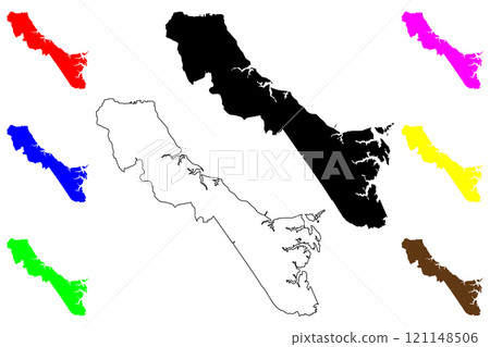 York County, Commonwealth of Virginia (U.S. county, United States of America, USA, U.S., US) map vector illustration, scribble sketch Charles River map 121148506