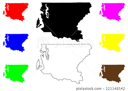 King County, State of Washington (U.S. county, United States of America, USA, U.S., US) map vector illustration, scribble sketch King map 121148542