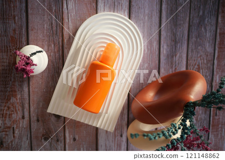 top view of sunscreen cream on a table top view of sunscreen cream on a table 121148862