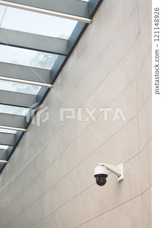 Security Camera Successfully Mounted on the Wall for Optimal Surveillance Purpose and Use 121148926