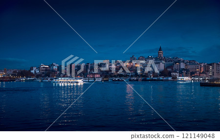 Panorama of Istanbul city with Galata tower at night, Turkey 121149048