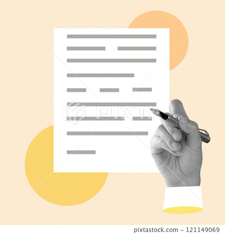 Professional collage capturing an African American businesswoman in document preparation 121149069