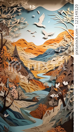 Beautiful colorful paper cut art design. Generative AI 121149120