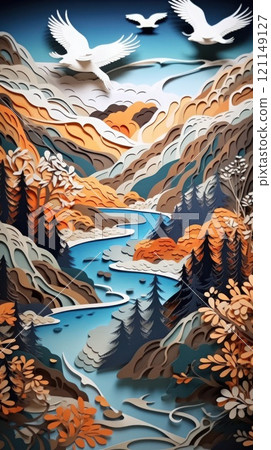 Beautiful colorful paper cut art design. Generative AI 121149127