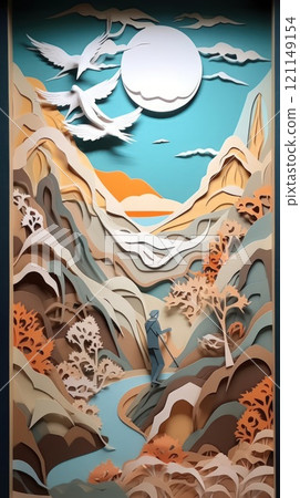 Beautiful colorful paper cut art design. Generative AI 121149154