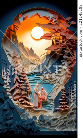 Beautiful colorful paper cut art design. Generative AI 121149188