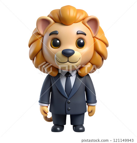 Cute lion character wearing business suit 3d illustration isolated on the transparent background 121149943