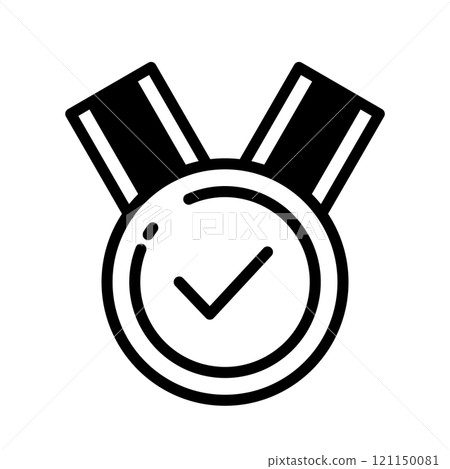 A simple medal icon with a checkmark 121150081