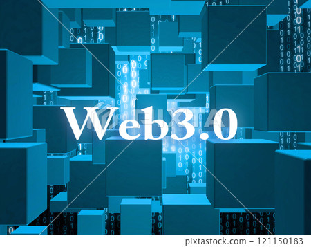 Background illustration with floating blue cubes Background illustration with floating blue cubes 121150183
