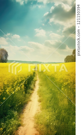 Beautiful local farm with sunset in the countryside field. Generative AI 121150394