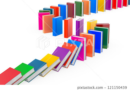 Domino effect from colored books, 3D rendering 121150439